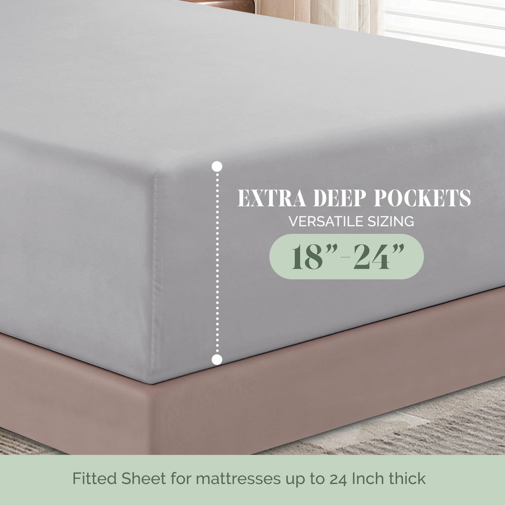 Luxurious 1500 Premium Hotel Quality Microfiber 4-Piece Sheet Set, 18-24 Inches Deep - Extra Deep Pocket Sheets