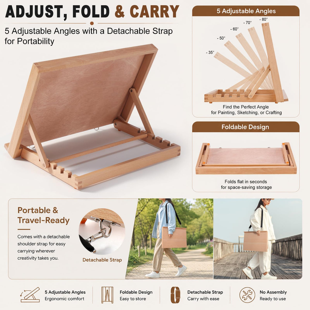 16.5"x12" Beechwood Tabletop Easel with Paint and Sketch Papers, Mask Tape
