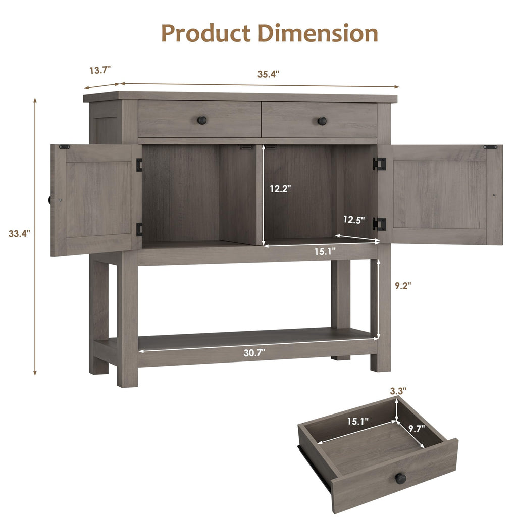 Farmhouse Console Table with Storage, 35"W Entryway Table, Ash Gray