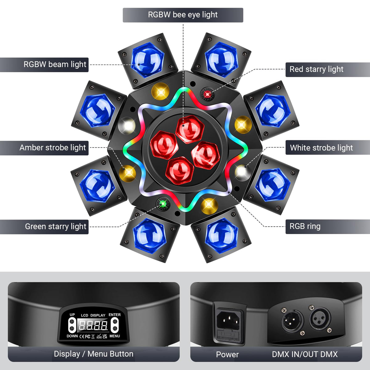8-Arm Bee Eye Moving Head DJ Light for Stage Party