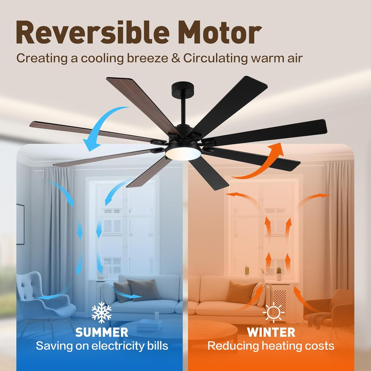 72" Black Indoor/Outdoor Smart Ceiling Fan with Light & Remote