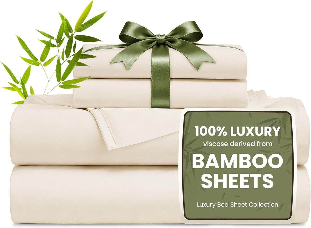 3 Piece Twin XL Sheet Set, 100% Rayon Derived from Bamboo, Cooling & Breathable, Soft Silky Deep Pocket up to 16"