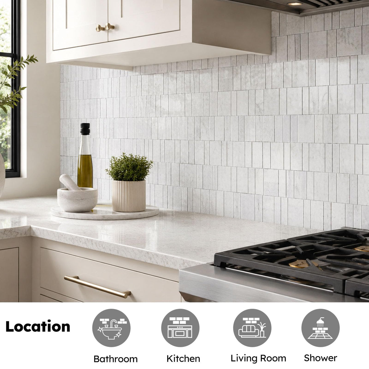 Andes Grey Marble Mosaic Tile, Offset Piano Pattern, Honed, Marble Backsplash Tiles Bathroom Wall Floor, Pack of 5