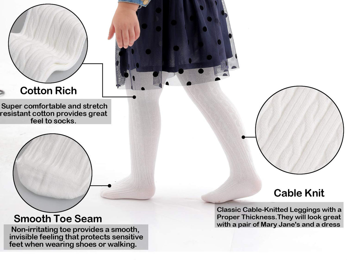 Toddler Tights Baby Girl Seamless Cable Knit Leggings Thick Solid Cotton Stockings Footed Pants Dress Tights Clothes