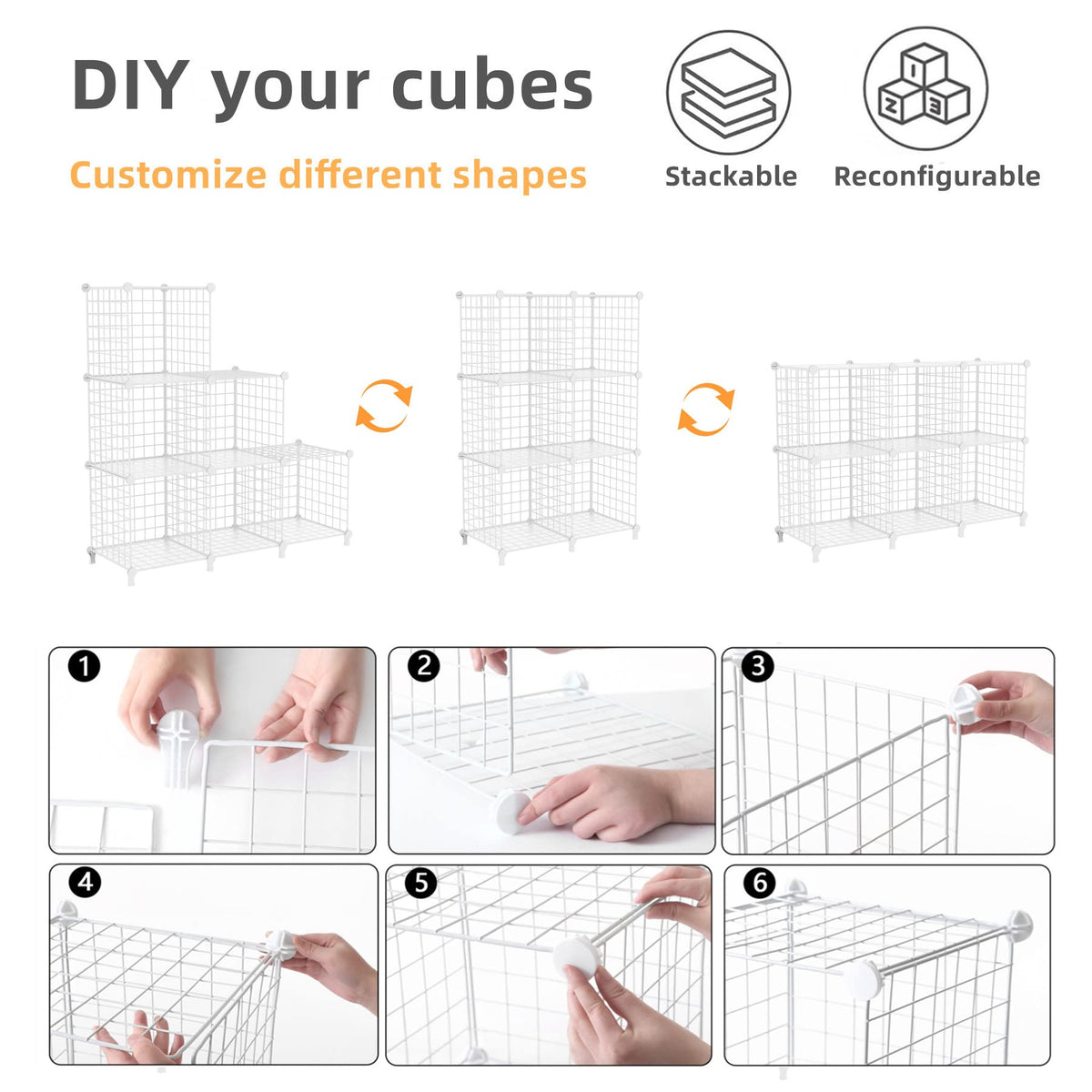 Wire Cube Storage, 6 Cube Closet Organizer Storage Shelf, White