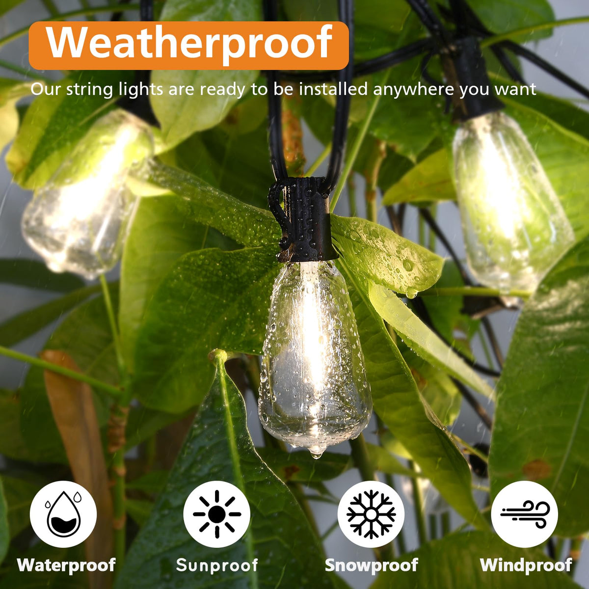 Dimmable Outdoor String Lights with Remote, 3 Colors in 1 LED Patio Light for Outside with 25+1 ST38 Edison Bulbs