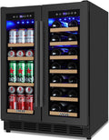 Wine and Beverage Refrigerator 24", Upgraded Dual Zone Wine Beverage Cooler with Glass Door and French Door