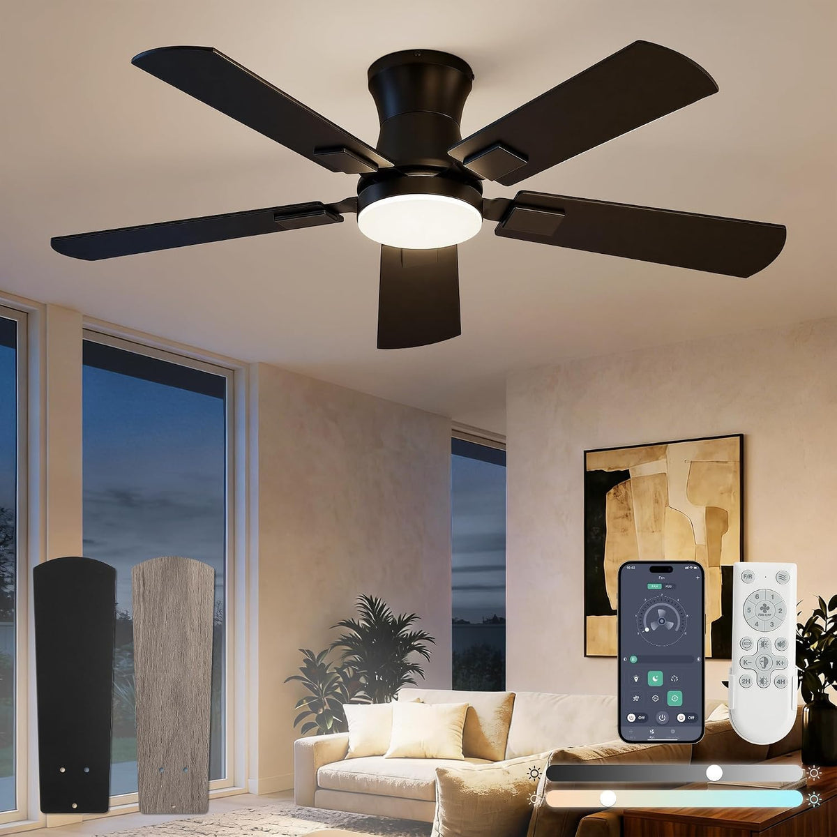 42" Flush Mount Ceiling Fan with Light & Remote