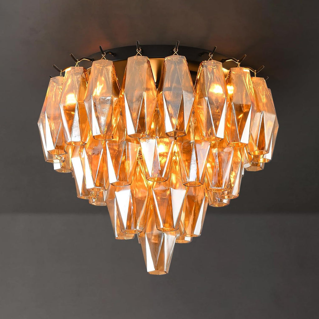 Modern Black Ceiling Light for Dining Room, Black Flush Mount Ceiling Lighting for Living Room, 4-Light Round Light Fixtures Chandelier for Bedroom, 17'' Semi Flush Mount Lights for Bathroom, Foyer