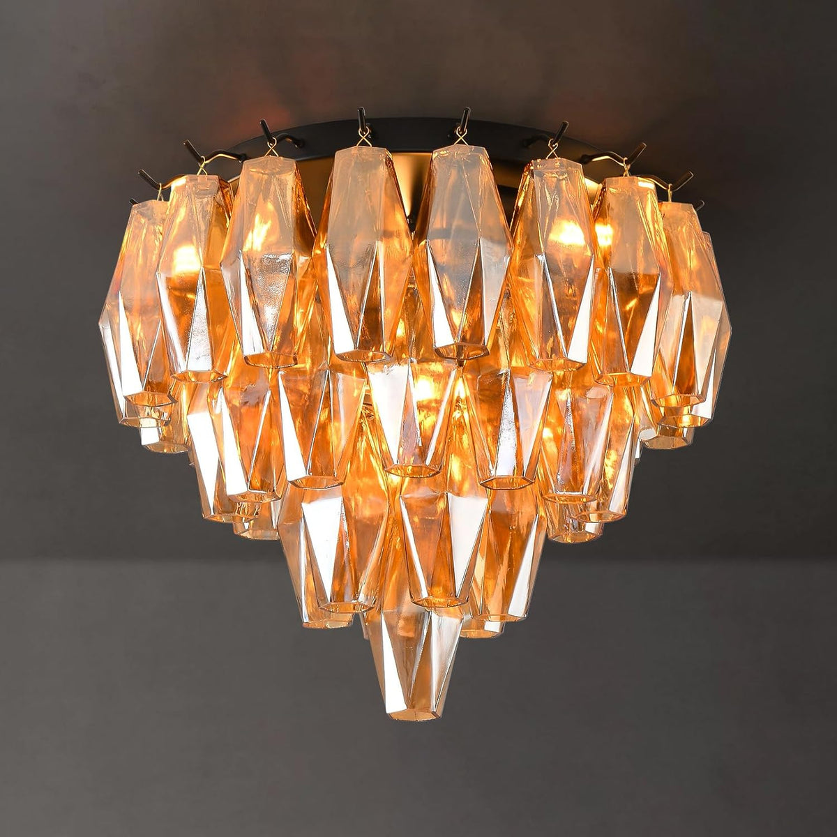 Modern Black Ceiling Light for Dining Room, Black Flush Mount Ceiling Lighting for Living Room, 4-Light Round Light Fixtures Chandelier for Bedroom, 17'' Semi Flush Mount Lights for Bathroom, Foyer