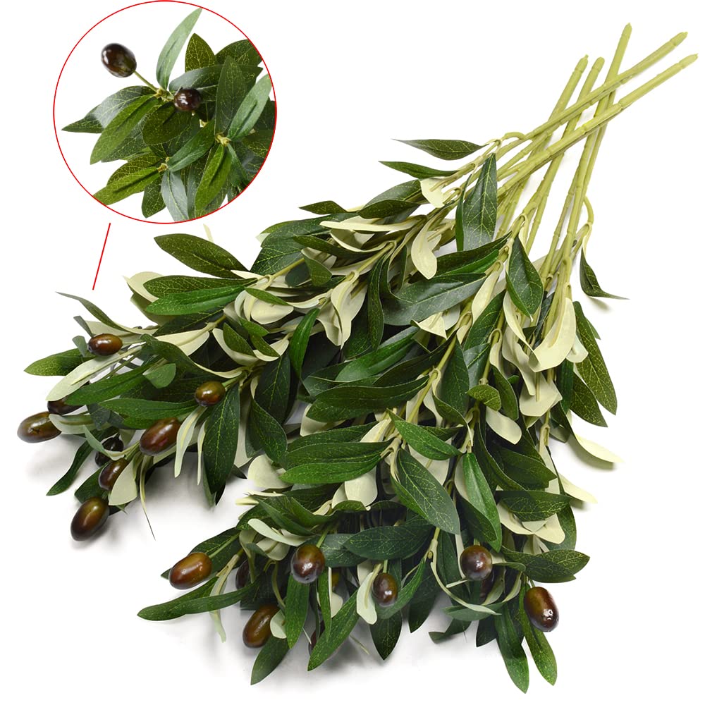 5 Pack Olive Branches Artificial Plants Greenery Stems Olive Leaves Fake Fruits Silk Plants