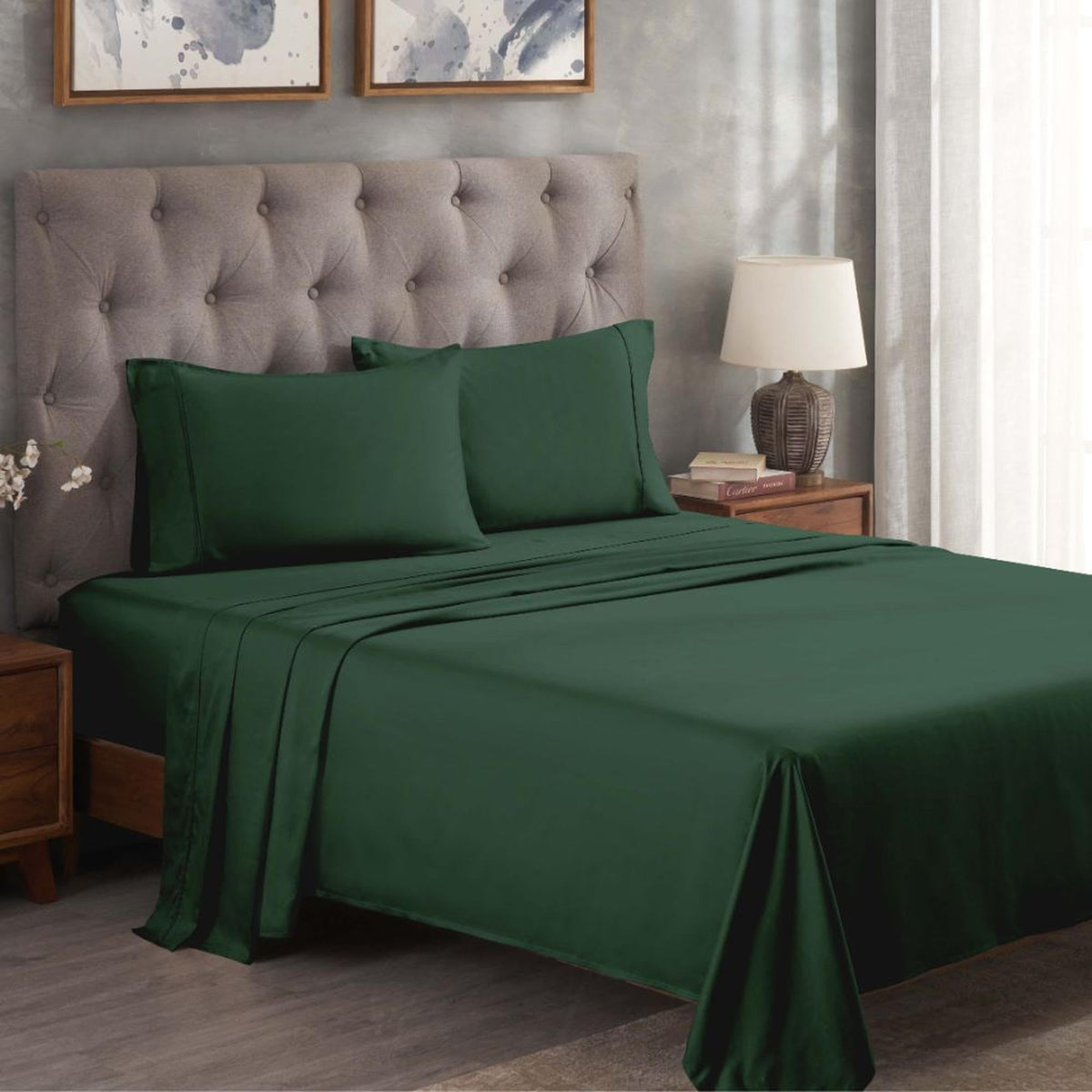 Egyptian Cotton 300 Thread Count Bed Sheet Set, 1 Elastic Deep Pocket Fitted Sheet, 1 Flat Sheet, 2 Pillowcases