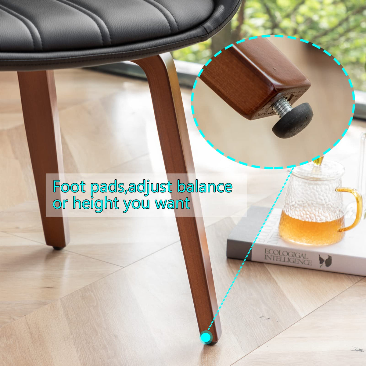 Mid Century Modern Faux Leather Upholstered Dining Chairs, Armless Accent Chairs with Sturdy Natural Wood Legs, Bamboo