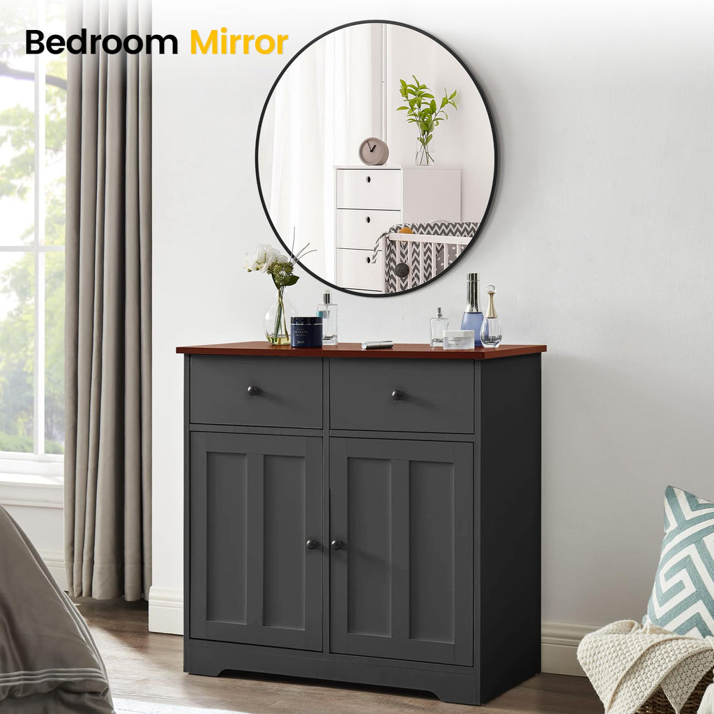 20 Inch Black Round Wall Mirror, Circle Mirror Metal Frame, Vanity, Entryway, Bedroom, Living Room, Wall Mounted