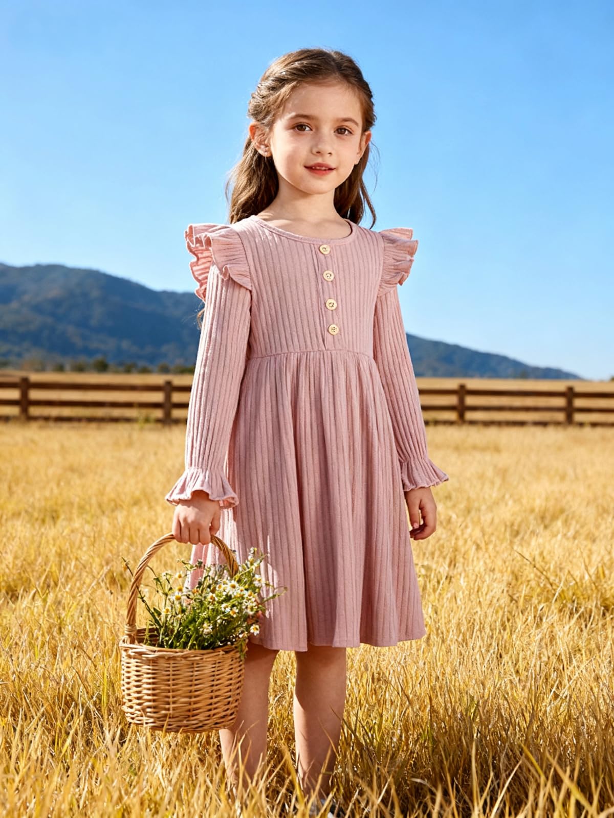 Toddler Girl Dress Girls Sweater Dresses Long Sleeve Ribbed Knit Dresses