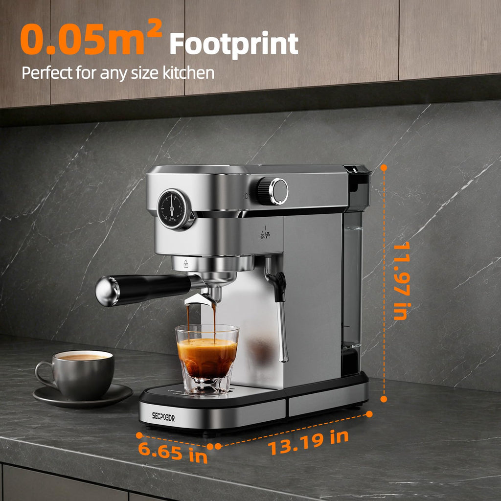 20 Bar Compact Espresso Machine with Pressure Gauge, Stainless Steel Espresso Maker with Milk Frother, Coffee Machine