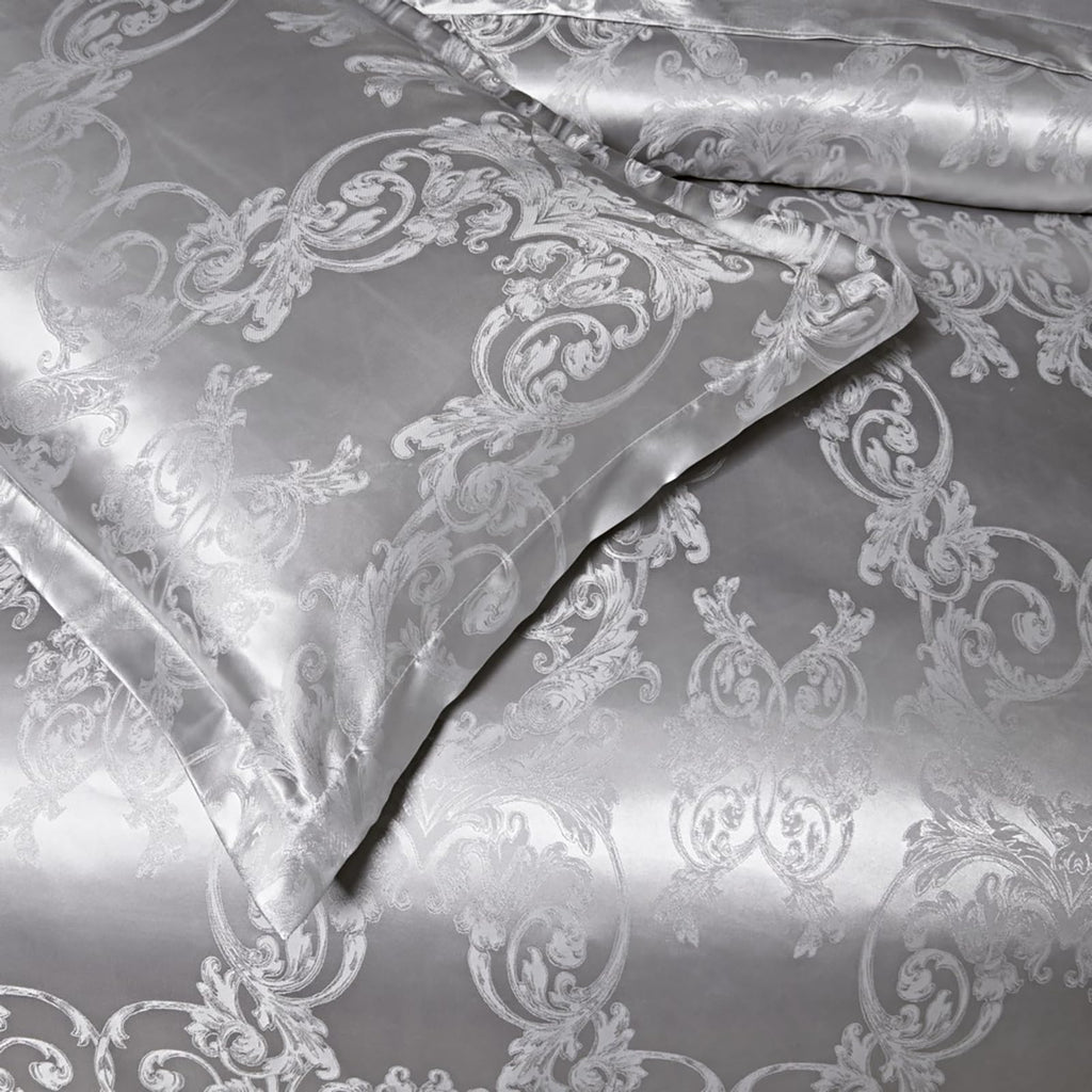 Satin Embroidered Duvet Cover Set, Silver Gray, 3 Piece