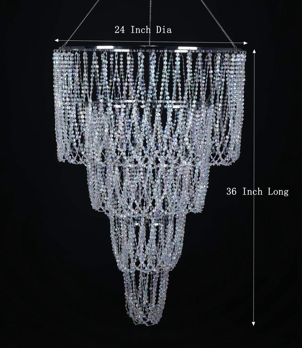 4 Tiers Large Wedding Chandelier, Faux Crystal Iridescent Beaded Swag Chandelier, 24" Wide 36" Long, Great idea for