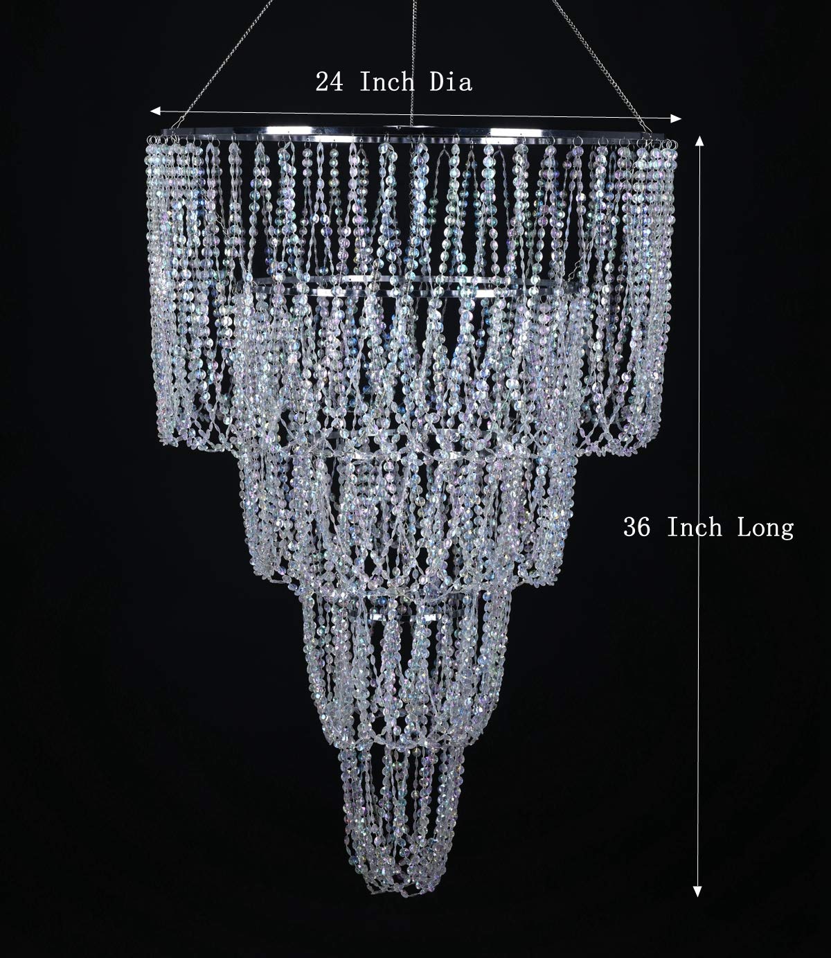 4 Tiers Large Wedding Chandelier, Faux Crystal Iridescent Beaded Swag Chandelier, 24" Wide 36" Long, Great idea for