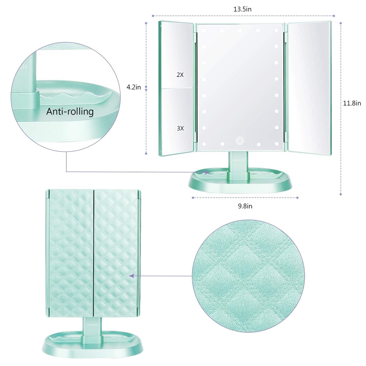 Trifold Lighted Vanity Makeup Mirror with 21 LED Lights