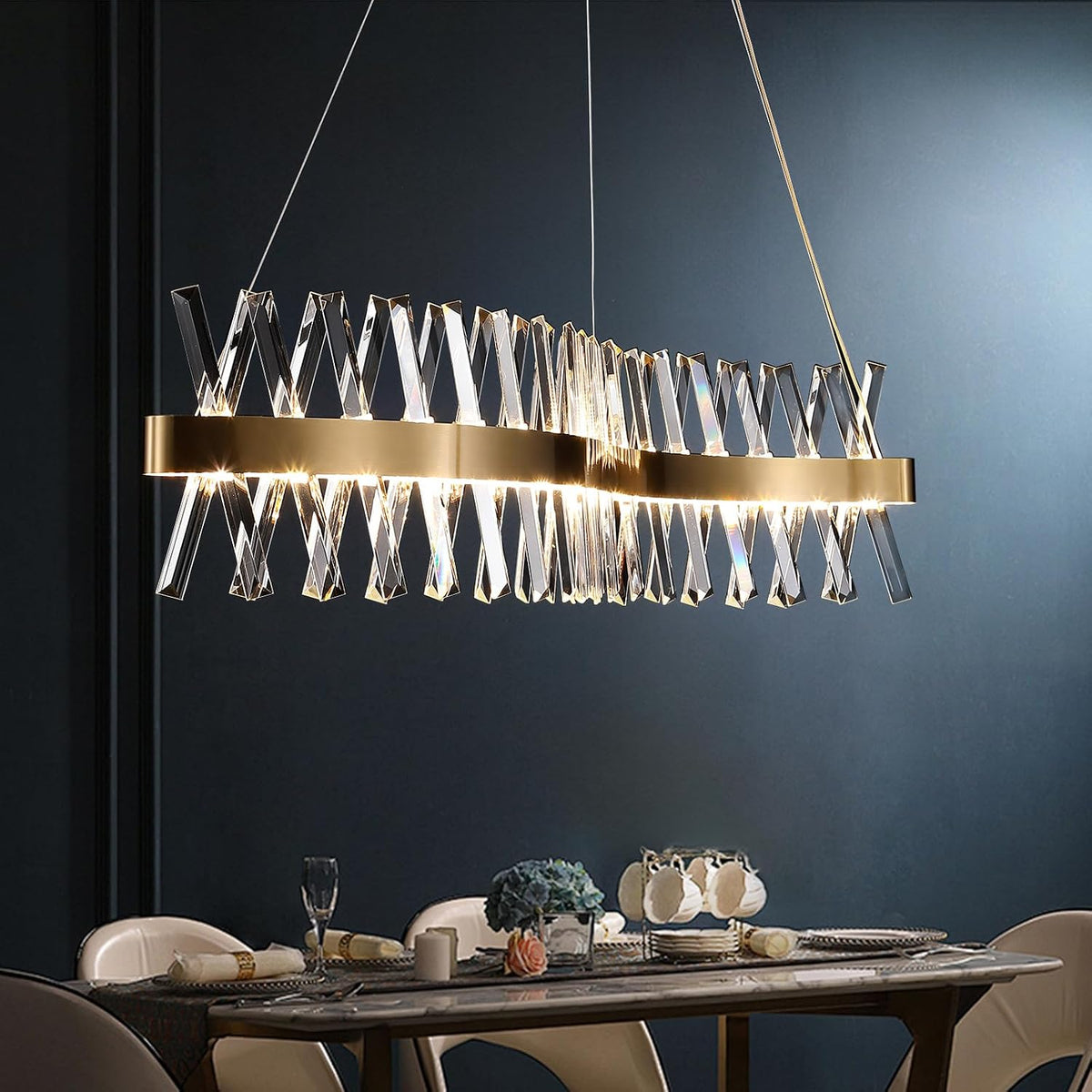 Modern Gold LED Crystal Ceiling Chandelier with Low Pendant Drop
