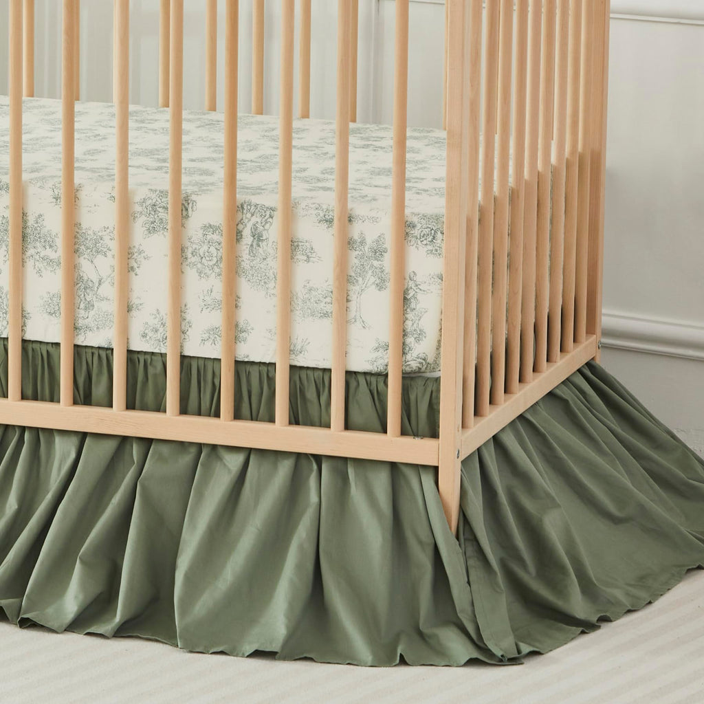 Crib Bed Skirt for Baby Girls Boys Gray Boho Bohemian Neutral Solid Cotton Toddler Bedskirt Farmhouse Chic Ruffle