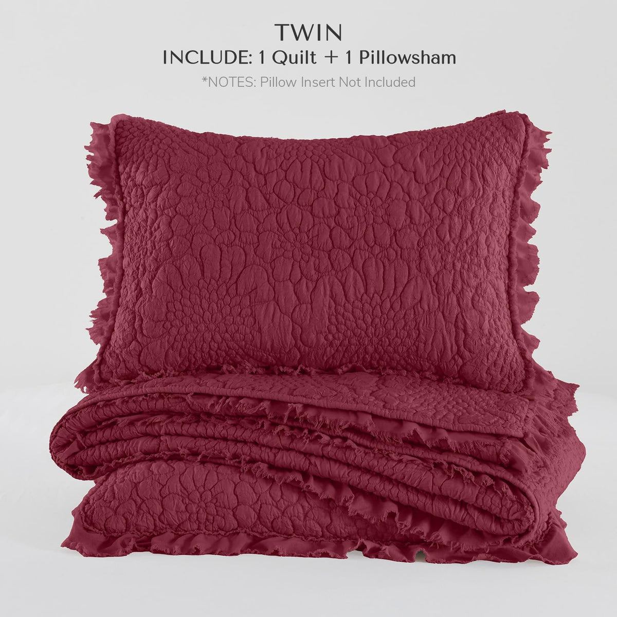 Shabby Chic Quilt Set, Burgundy, 68x86 inches