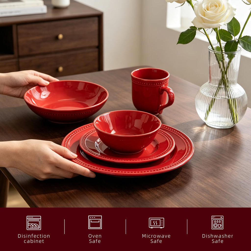 20-Piece Pearl Dots Stoneware Dinnerware Set, Red, Service for 4