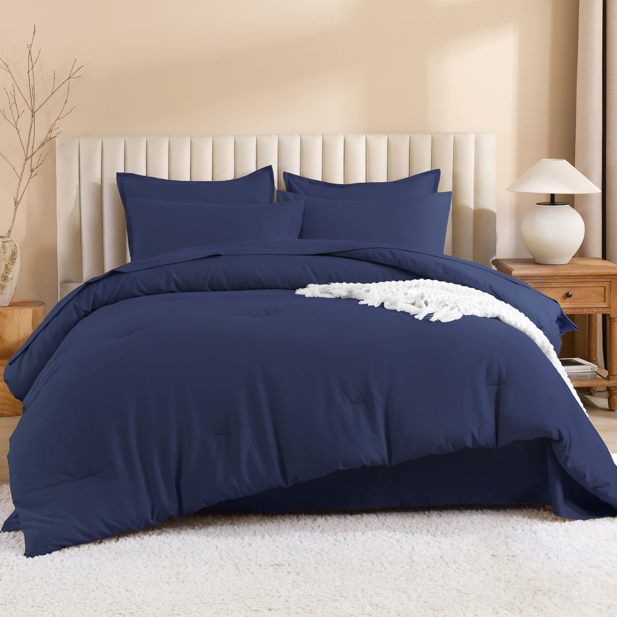 Navy Blue Comforter Set with Sheets - 7 Pieces Bed in a Bag