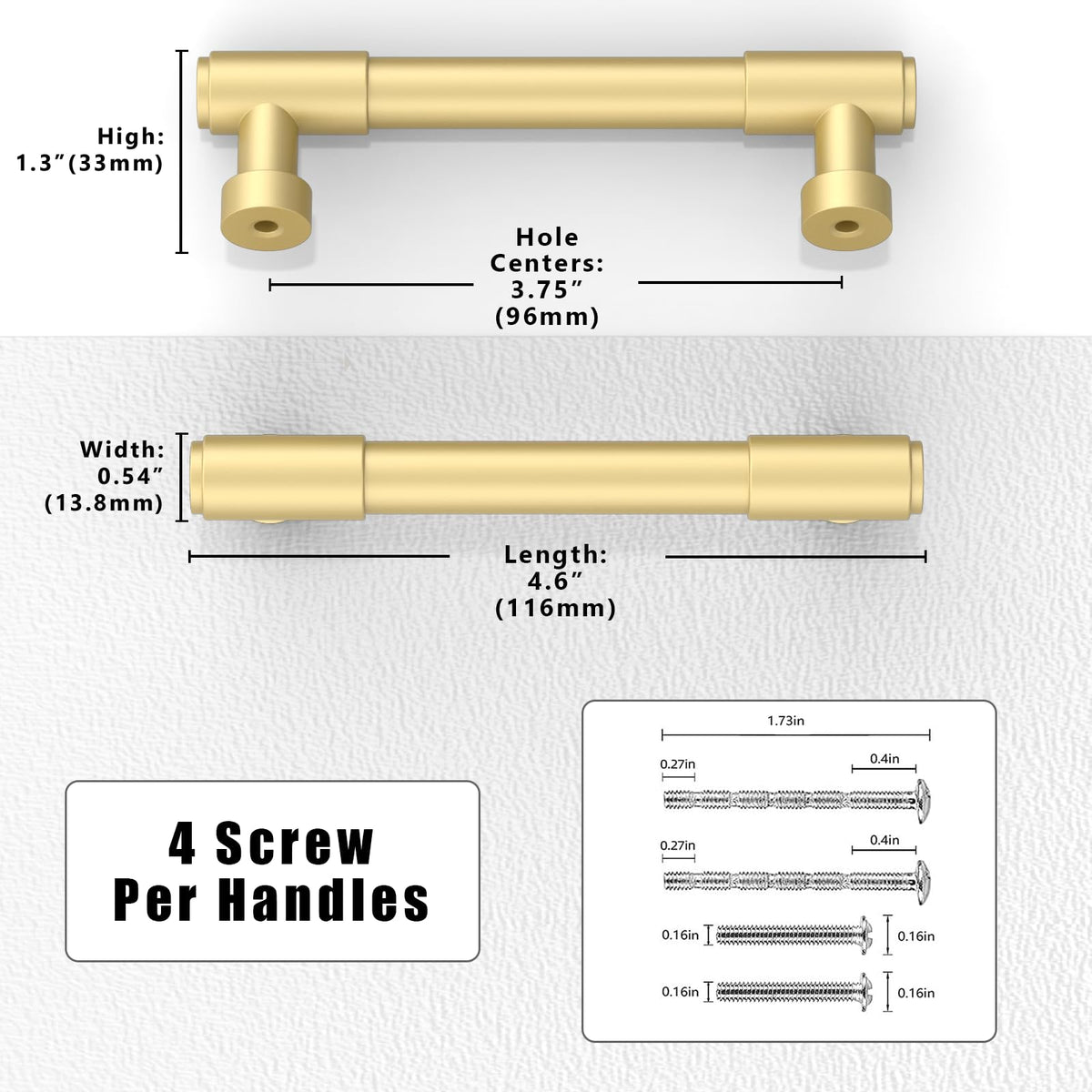 10 Pack Brushed Gold Cabinet Pulls 3.75 Inch(96mm) Kitchen Cabinet Handles Cabinet Hardware Drawer Pulls
