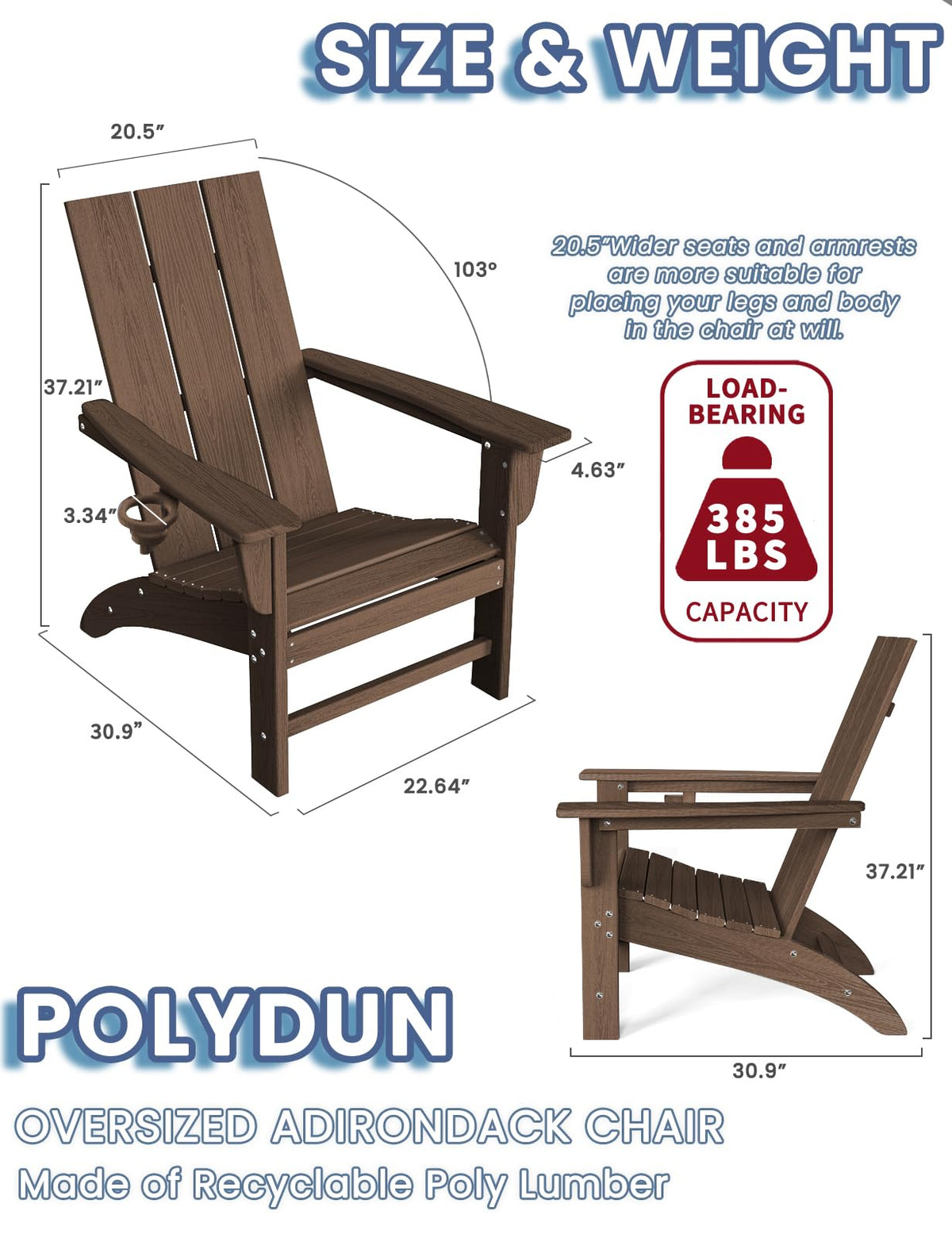 Modern Adirondack Chair with Cup Holder, HDPE Plastic Patio Chairs