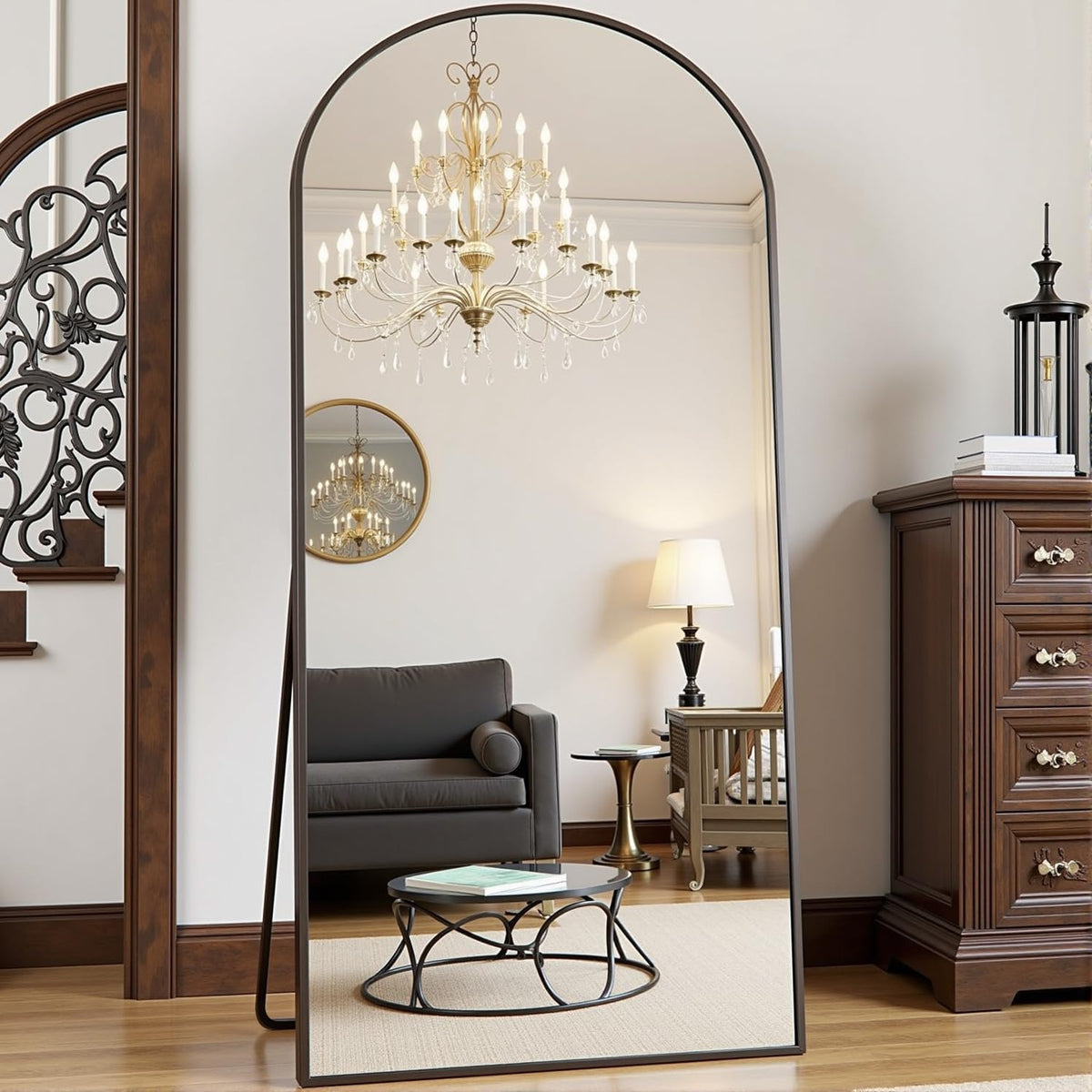 Arched Full Length Mirror, 70"x26" Free Standing Floor Mirror, Black