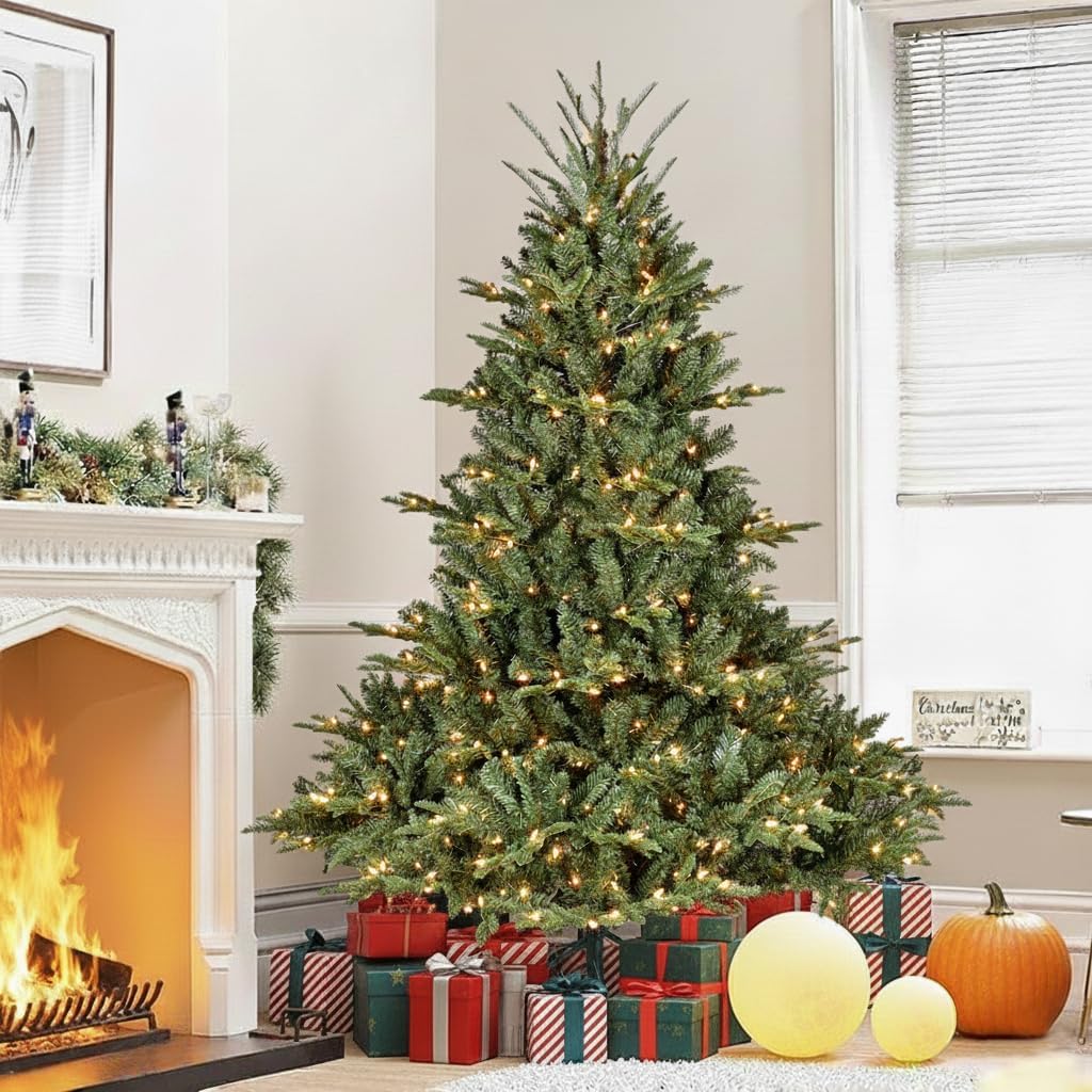 Prelit Christmas Tree, 4 to 9 ft, Premium Douglas Fir Christmas Tree, Pre Lit Hinged Xmas