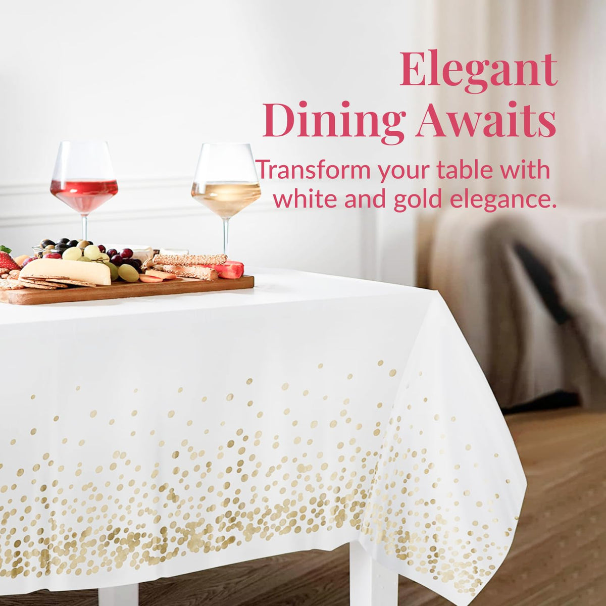 12-Pack White and Gold Tablecloth - 54x108 Inch - Disposable Table Covers for Party, Weddings, and Holidays