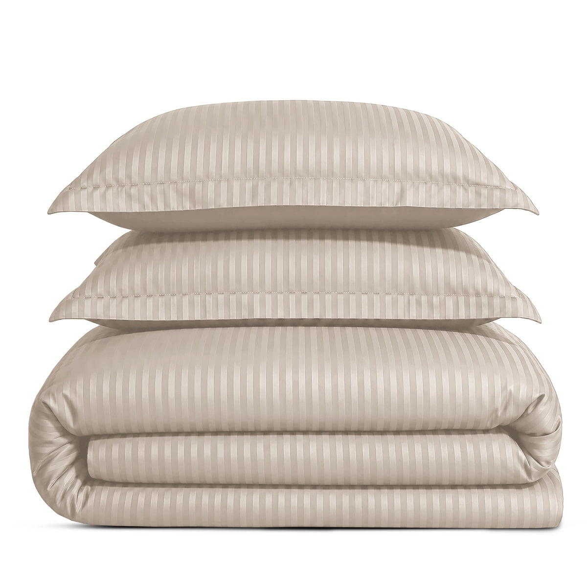 & Stitch Duvet Cover Set, 500 Thread Count Damask Stripe 3 Piece Duvet Insert Cover Set, 100% Cotton