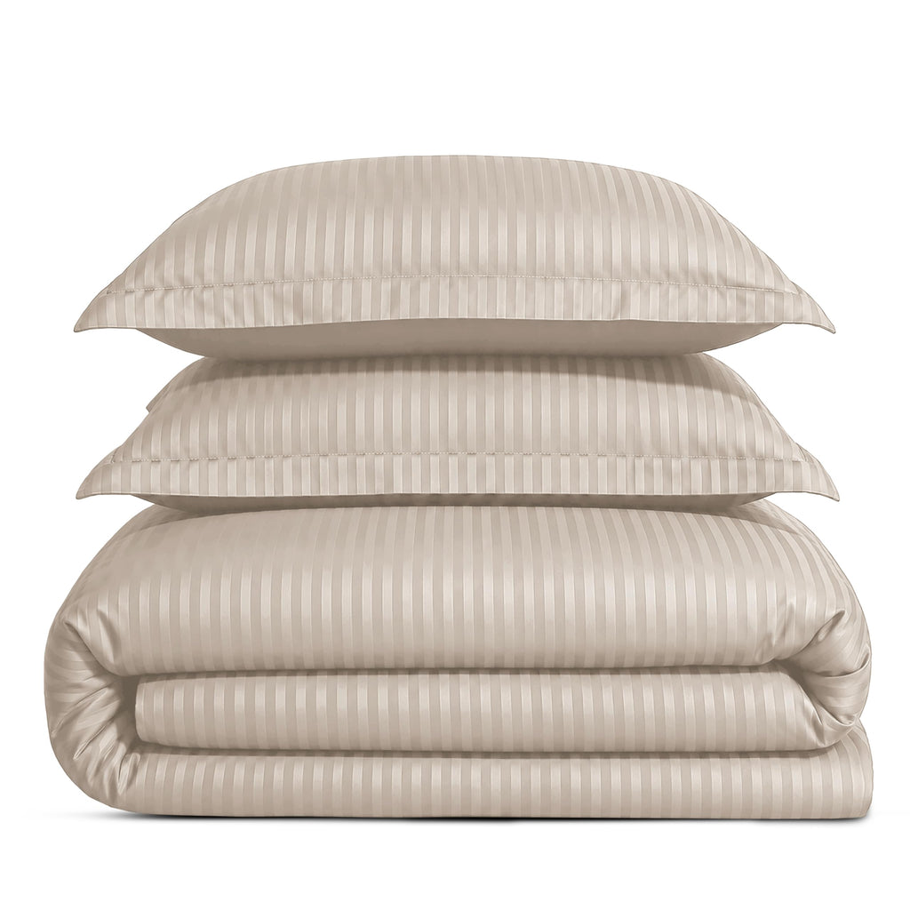 & Stitch Queen Size Duvet Cover Set, 500 Thread Count Damask Stripe 3 Piece Full Size Duvet Insert Cover Set, 100%