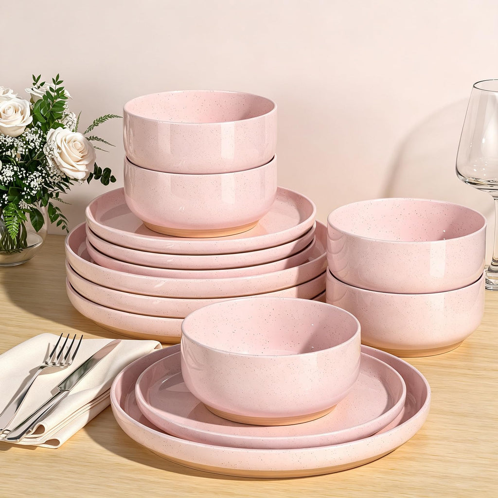 24-Piece Stoneware Dinnerware Set for 8, Plates and Bowls Set