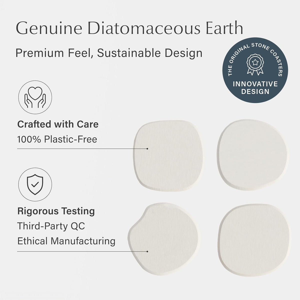 Home Stone Coasters Set - Diatomaceous Earth Water-Absorbing Drink Coaster for Coffee Table, Kitchen or Bar, Modern - Set of 4