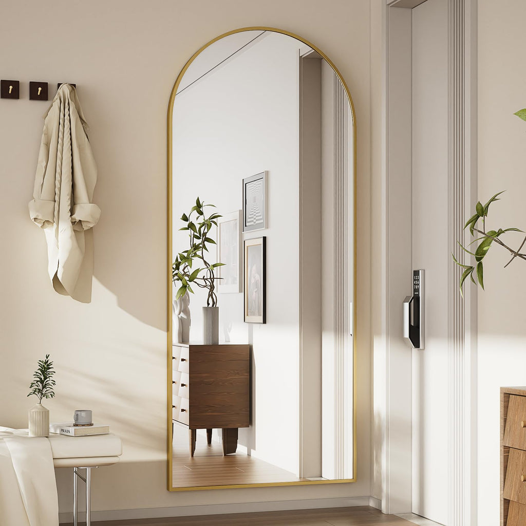 Arched Full Length Mirror - 65" x 24" Floor Mirrors,Gold