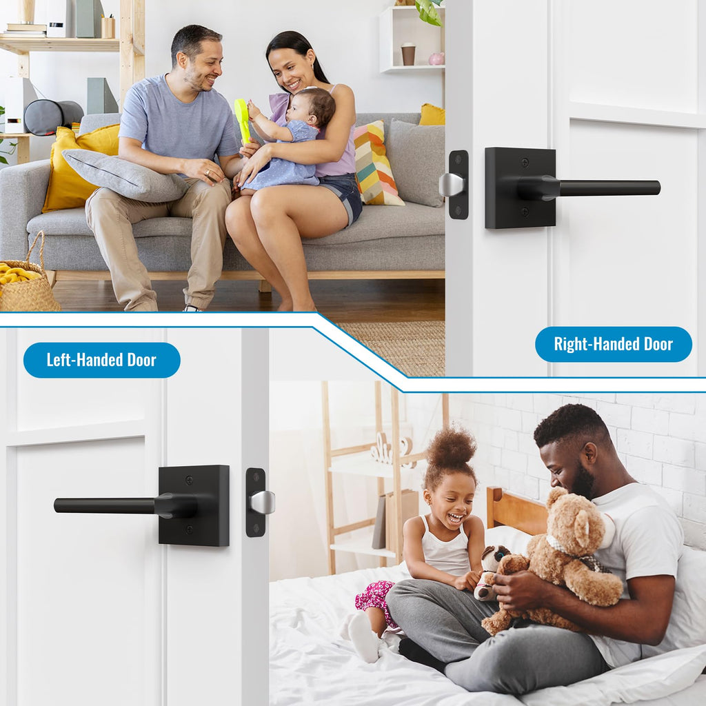 2 Pack Matte Black Passage Door Lever,Interior Non-Locking Leversets