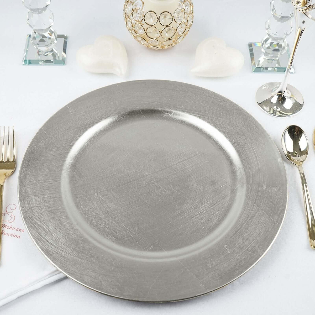12 pcs 13" Silver Round Charger Plate Dinner Chargers for Tabletop Decor Holiday Wedding Catering Event Decoration