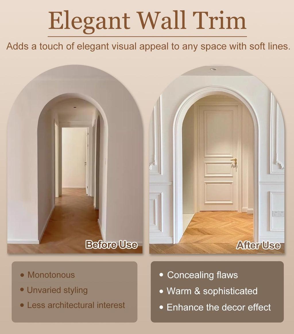 Curved Wall Decorative Molding Trim, PVC Arch Molding Kit for Doorway Drywall, DIY Cuttble Archway Mold Decor for