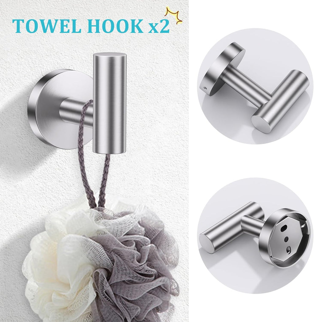 5-Pieces Brushed Nickel Bathroom Hardware Accessories Set 23.6inch SUS304 Stainless Steel Towel Bar Set Double Post