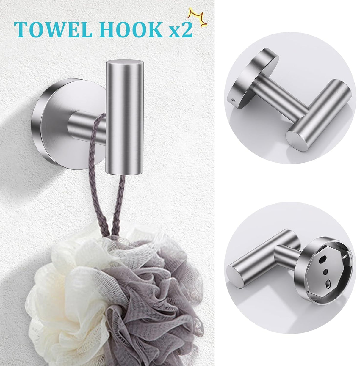 5-Pieces Brushed Nickel Bathroom Hardware Accessories Set 23.6inch SUS304 Stainless Steel Towel Bar Set Double Post