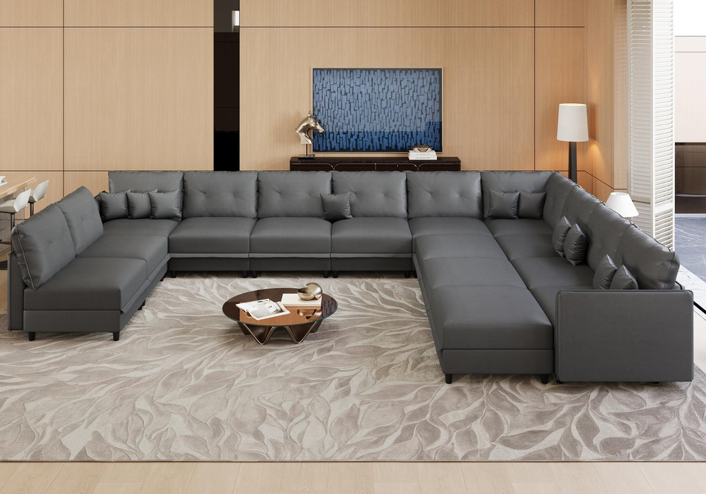 Faux Leather Oversized 14 Seats Sectional Sofa with Storage