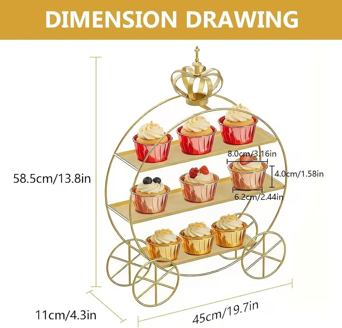 3-Tier Gold Cupcake Stand for Weddings & Parties - Tiered Serving Tray Crown Dessert Table Display Stand Holder