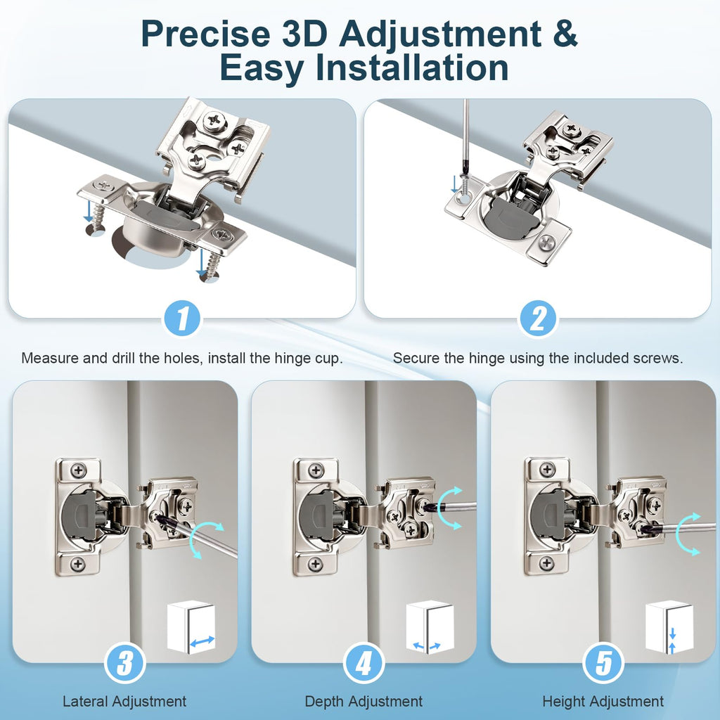 1/2" Overlay Soft Close Hinges, Face Frame Cabinet Hinges, 5 Pairs