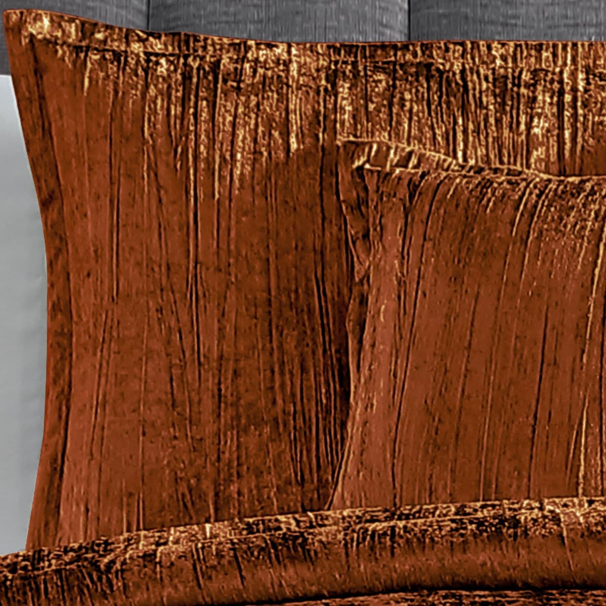 Turin Crinkle Velvet Comforter Bedding Set, Queen Size, Glam Textured Décor, Spice, 7 Pieces