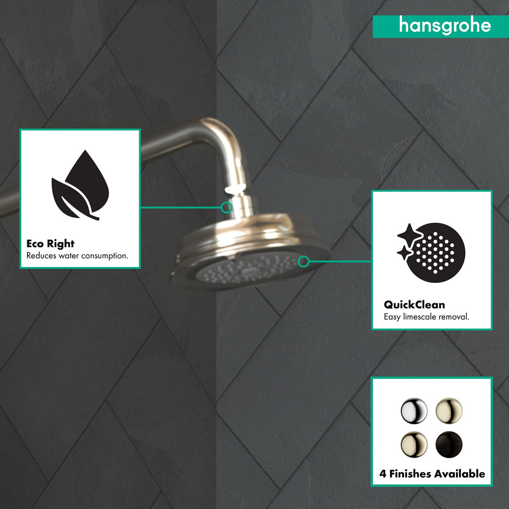 Croma 100 Classic 5-inch Showerhead Easy Install Classic 3-Spray Full, Pulsating Massage, Intense Turbo Easy Clean