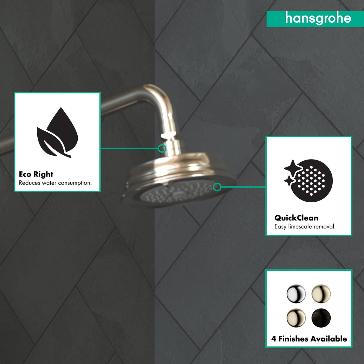 Croma 100 Classic 5-inch Showerhead Easy Install Classic 3-Spray Full, Pulsating Massage, Intense Turbo Easy Clean